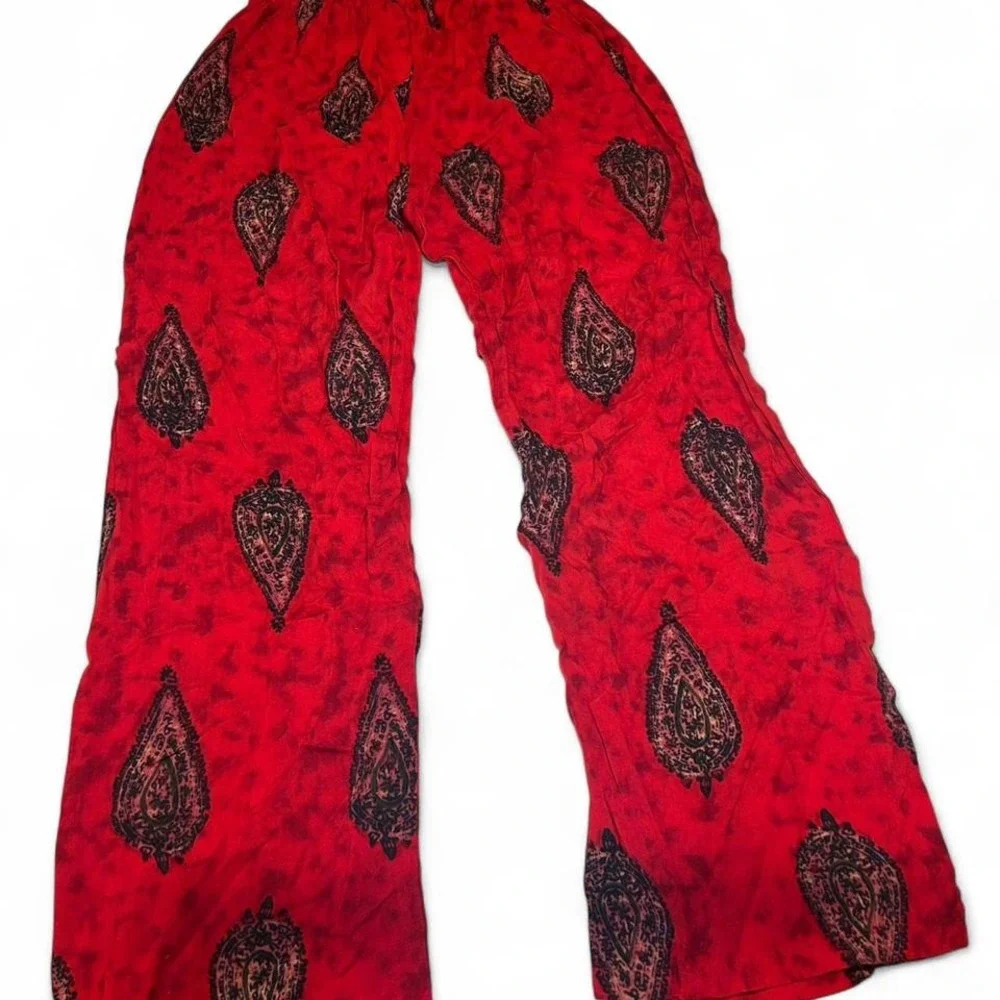 Y2K Rave Red and black paisley print flare pants‎